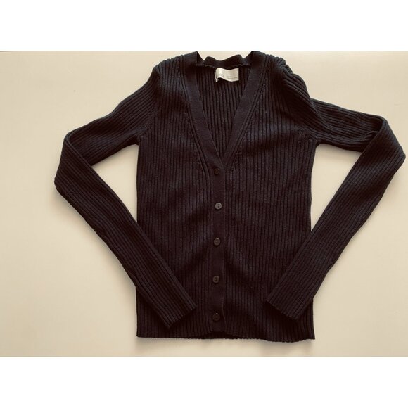 Be Cool Womens Size Small Black Ribbed Cardigan V-Neck Sweater Stretchy - Picture 1 of 8